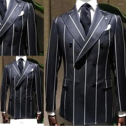 Men's Suits 1 Piece Pinstripe Tailor-Made Double Breasted Jackets Groom Wear Blazer Masculino Wedding Tuxedos Peaked Lapel Coat 2022