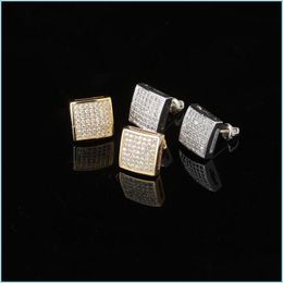 Stud 18K Real Gold Hiphop Cz Zircon Square Stud Earrings 0.7-1.6Cm For Men Women And Girls Gifts Studs Punk Rock Rapper Jewellery 644 D Dhmrj