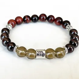 Strand MG1671 Scorpio Zodiac Bracelet For Women 8 MM A Grade Red Tiger Eye Garnet Smoky Quartz Wrist Mala Natural Gemstone Jewelry