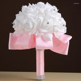 Decorative Flowers High Quality Fashion 6 Colours Bridal Bouquet Rose Foam Crystal Diamante Wedding Handmade Bridesmaid Flower Decor