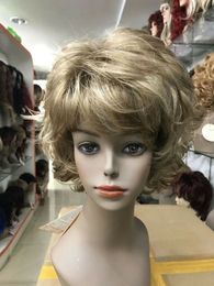 new vogue dark blonde with blonde highlights layers flips short synthetic wig