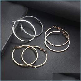 Hoop Huggie Fashion Hoop Earrings With Rhinestone Circle Earring Simple Big Gold Colour Loop For Women 137 U2 Drop Delivery 2022 Jewel Dhf2Z