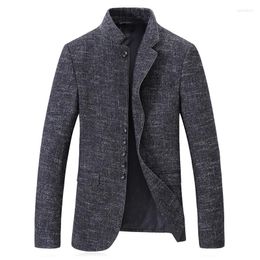 Men's Suits Men's Blazer Spring And Autumn Grey Chinese Stand Collar High Quality Casual Suit Fashion Formal Jacket