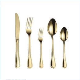 Flatware Sets Stainless Steel Flatware Set Titanium Plated Western Steak Knife Fork Spoon Colorf Household Tableware Manufacturer Wh Dhfpt