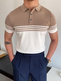 Men's Polos Fashion Patchwork Men Polo Shirts Knitted Short Sleeve Slim Tops Pullover Summer Men's Casual Turn-down Collar Clothing