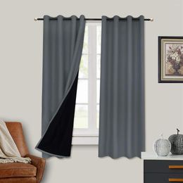 Curtain Thermal Insulated Curtains With Liner Solid Blackout Window Treatment Home Grommet Drapes Full Light Panel Blocking