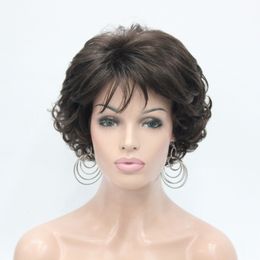 Wavy Curly Chestnut Brown Short Synthetic Hair Full Women's Wigs