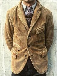 Men's Suits Brown Men's Corduroy Jackets Hunting Casual Blazer Party Prom Regular Fit Tailor-Made Coat Costume Homme