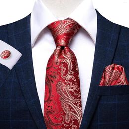 Bow Ties Hi-Tie Red Paisley Box Luxury For Men Hanky Cufflinks Set Silk Necktie Formal Dresses Gifts Men's Tie Wedding Business