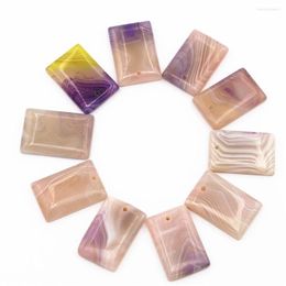 Pendant Necklaces Natural Stone Stripe Onyx Agate Rectangle Slice Charm Shape Reiki For Fashion Jewellery Making Necklace Accessories 10PCS
