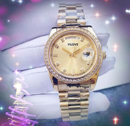 Day Date Time Week Ladies Watch 36mm Diamonds Ring 316L Stainless Steel Clock Automatic Mehanical Movment All Golden Colour Wristwatch Orologio Di Lusso