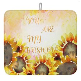 Table Mats Flower Sunflower Watercolor Home Dish Drying Mat For Kitchen Living Room Dining Modern Fashion Print Absorbent Dishes Pad