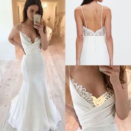 2023 Mermaid Wedding Dresses Bridal Gown Spaghetti Straps Lace Satin Ruffles Beach Sweep Train Custom Made Vestidos De Novia Plus Size