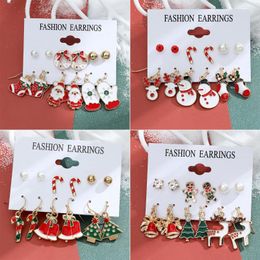 Hoop Earrings Jisensp 2022 Christmas Jewellery Accessories Set Cute Santa Claus Snowman Tree Bell Gifts For Women Girls