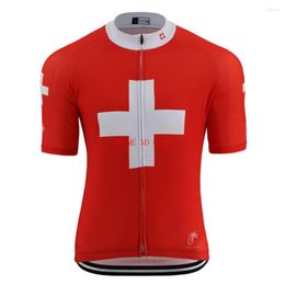 Racing Jackets Summer Men Switzerland Cycling Jersey Red Team Shirt Road Clothing With Reflective Pocket Bike Clothes Mtb