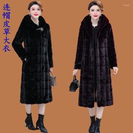Women's Fur High Quality Coat Women's Long Winter Imitation Mink Hooded Thick Middle-Aged Elderly Mother's Parka 2022