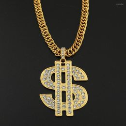Pendant Necklaces Gold Rhinestones Dollar Chain Hip Hop Men Sparkling Sign Choker Jewellery Accessories For Party
