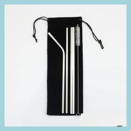 Drinking Straws 4Pcs/Set Stainless Steel Drinking Sts Metal Bubble Smoothie With Cleaner Brush And Black Pouch Drop Delivery 2021 Ho Dhkly