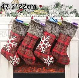 Christmas Decorations Santa Claus Gift Socks Plush Xmas Stocking With Hanging Rope Ornament FY5387 Wholesale 47.5x22CM EE