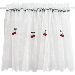 Curtain Europe Style Lace Half-curtain White Embroidered Flower Red Cherry Decoration Short For Kitchen Cabinet Door