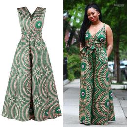 Ethnic Clothing Fashion African Print Jumpsuits Casual Multi Wear Jumpsuit Backless Sleeveless Floor Length