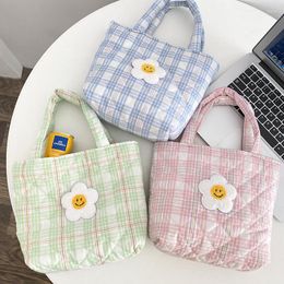 Evening Bags Plaid Quilted Women Small Shoulder Smile Flower Female Clutch Purse Bento Handbags Cotton Design Ladies Daily Shopping Bag