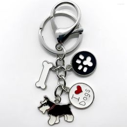 Keychains Exquisite Enamel Color Metal Black Schnauzer Pet Dog Pendant Key Ring Lobster Clasp Combination Charm Jewelry Keychain