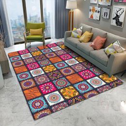 Carpets Drop Bohemian Style Mandala Pattern Carpet Non-slip Bath Mat Soft Fluffy Flannel Living Room Bedroom Decorative
