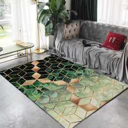 Carpets Delicate Green Black Gradual Color 3D For Living Room Bedroom Area Rugs Metal Geometric Lattice Printed Home Soft Carpet