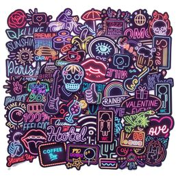 50PCS Neon Style Stickers Neon Light Waterproof Vinyl Decals Laptop Sticker for Water Bottle Phone Computer Luggage Guitar Bathroom Graffiti TZ-131