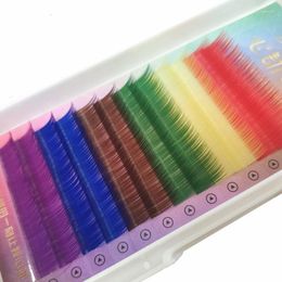 Falsos cílios 10 bandeja C-8-12mm Extensão de cílios Mistura de colorido Japanese Candy Planta única beleza seis cores