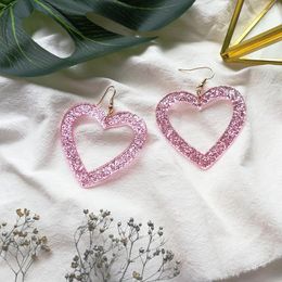 Dangle Earrings UJBOX Pink Large Geometry Round Acetate Acrylic Drop For Women Japan Korea Heart Wholesale E136