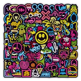 100PCS Neon Style Stickers Neon Light Waterproof Vinyl Decals Laptop Sticker for Water Bottle Phone Computer Luggage Guitar Bathroom Graffiti Patches E-047