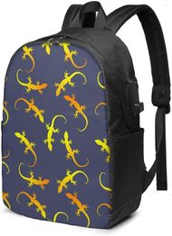 Backpack Lizards Gecko Party Business Laptop School Bookbag Travel With USB Charging Port & Headphone Fit 17 In