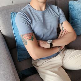 Men's T Shirts 2022 Summer Fashion Casual O-neck T-shirt Tops Male Solid Colour Trendy Loose Plus Size Short-sleeved Knitted Tees B20