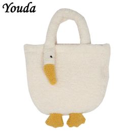 Evening Bags Youda Winter Women Small Plush Tote Simple Warm Cloth Wrist Bags Cute Soft Handbag High Quality Eco Makeup Bag Purses For Girls L221014