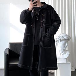 Men's Trench Coats Men's Jacke Long Coat Oversized Solid Colour Windbreaker Big Pocket Fashion Overcoat