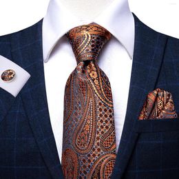 Bow Ties Hi-Tie Paisley Luxury For Men Grey Brown Box Gifts Men's Tie Hanky Cufflinks Set Silk NeckTie Formal Dresses Business