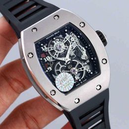 Luxury mens Mechanics Watch Rm17-01 Wine Barrel Hollow Out Design Rubber Strap Wristwatch for Men