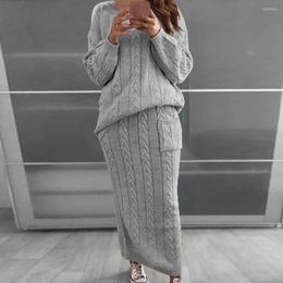 Women's Sweaters Nowsaa Autumn Winter Knitted Sweat Suits Women Matching Sets Long Sleeve Jumper Skirt Loungewear Sweater Two Piece Outfits