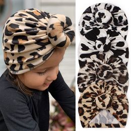 M528 Infant Baby Girl Leopard Donut Cap Indian Turban Caps Soft Warm Headwear Kids Skull Beanie Children Hats