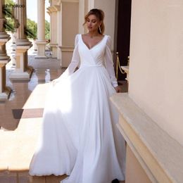 Wedding Dress Modern Dubai Dresses 2022 For Women White Country Robe De Long Sleeves Backless Princess Bridal Gowns Simple Chiffon