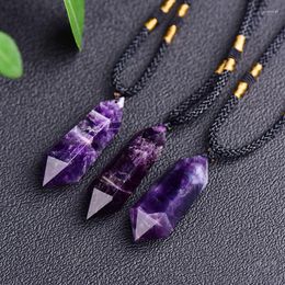 Pendant Necklaces Fashion Natural Amethysts Pendants & Women Facted Purple Crystal Energy Stone Necklace Men Healing Reiki Jewelry Gifts