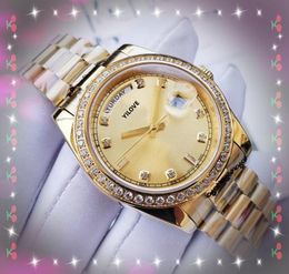 Day-Date Womens Diamonds Ring Watch 36mm Mechanical Automatic Movement 316L Stainless Steel Strap Time Week Hour Retro All Gold Wristwatches