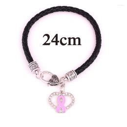 Charm Bracelets Fashion Bracelet For Women Men Heart Shape With Ribbon Pattern Crystals Pendant Four Kinds Leather Chain Drop