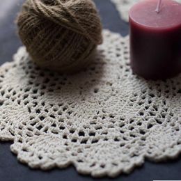 Table Mats Handmade Cotton Thread Woven Hook Flower Fresh Art Hollow Cup Plate Cushion Snow Pattern