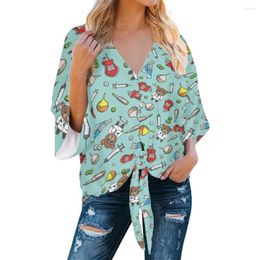 Women's Blouses Women Casual Tops Blusa Ladies Fashions Flare Sleeve Chiffon Bandage Elegant Youth Woman Custom Cartoon Design