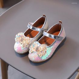 Flat Shoes Girls Princess Spring 2022 Children's Sequins Rhinestone Cute Bow Party Soft Soled Single G563