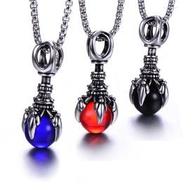 Choker Stainless Steel Pendant Necklace Red Blue Black Shining Three Colors Round Stone Men's Jewelry