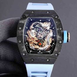 Luxury mens Mechanics Watches Wristwatch Wine Barrel Leisure Business Watch Rm57-03 Fully Automatic Mechanical Carbon Fiber Tape